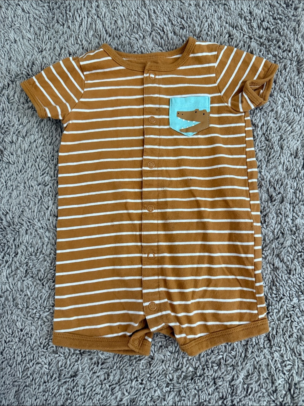Kids One-Piece Short Sleeve Romper in Mustard Stripe